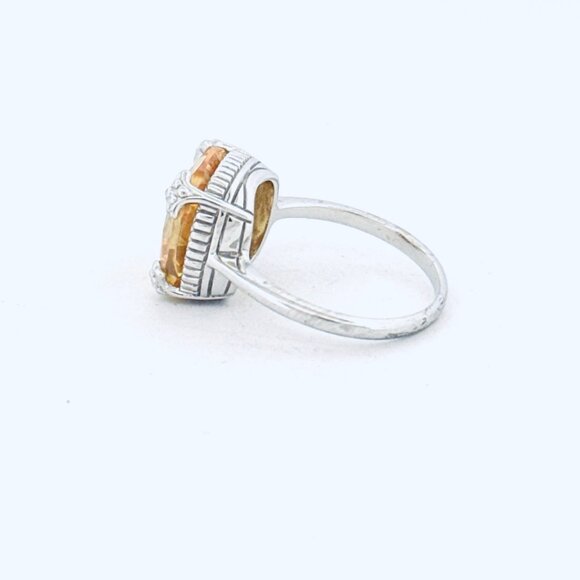 Vintage Style Yellow Cubic Zirconia Ring Sterling Silver 925 Size 6.75 Filigree - Picture 6 of 11